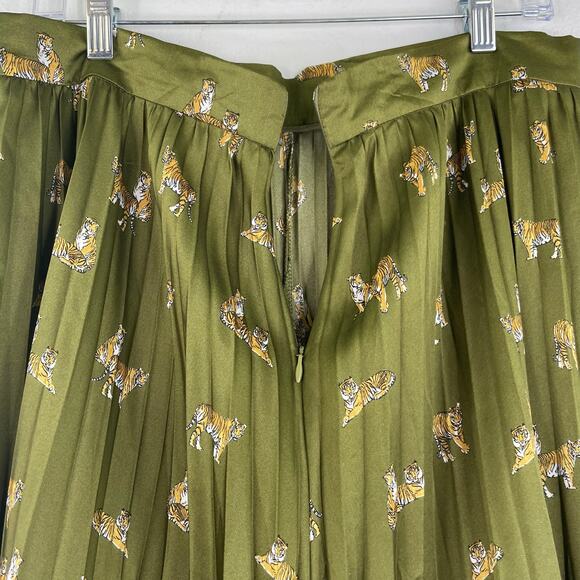 Zara Olive Green Tiger Print Pleated Satin Maxi Skirt Women's Size XL - Picture 4 of 9